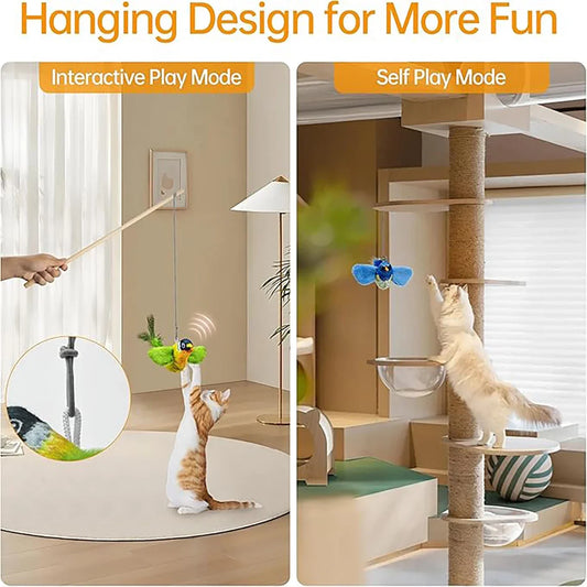 Juguete Interactivo de Pájaros para Gatos - Juguete Colgante con Sonido y Hierba Gatera