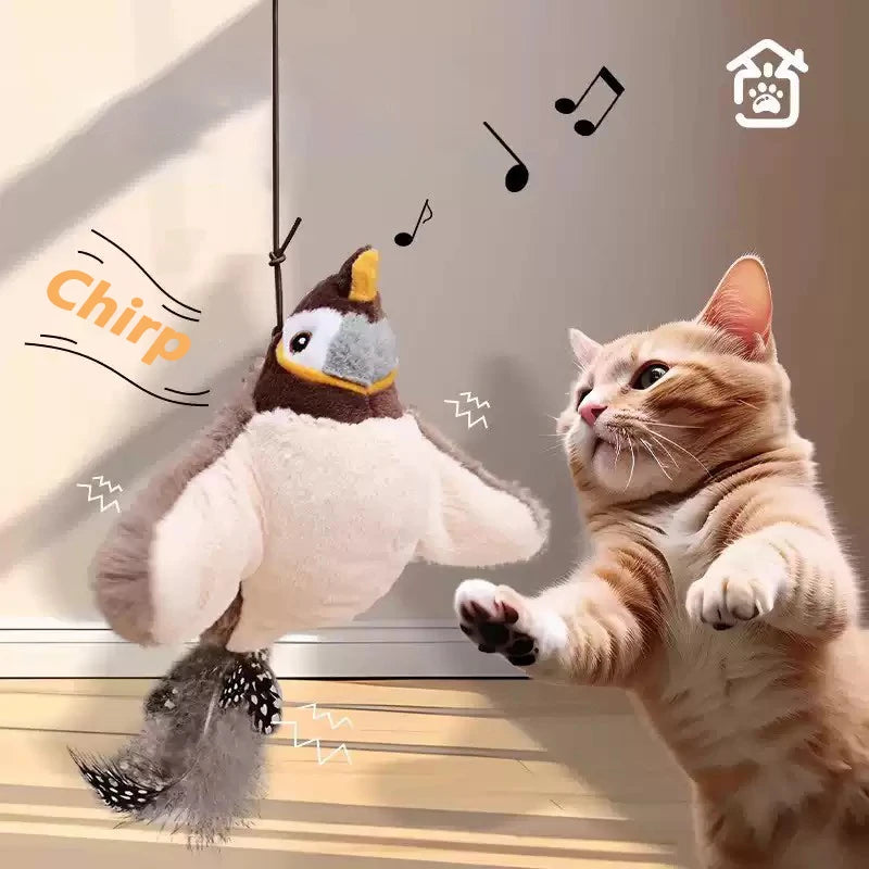 Juguete Interactivo de Pájaros para Gatos - Juguete Colgante con Sonido y Hierba Gatera