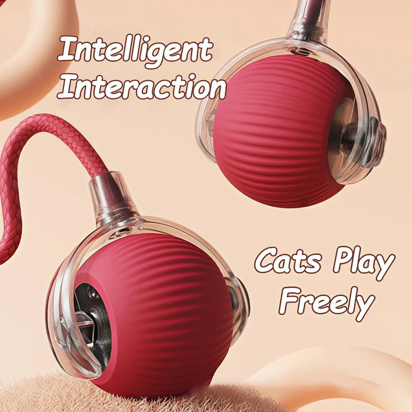Pelota Interactiva Automática para Gatos - Juguete Eléctrico Recargable con Cola Imitación Ratón