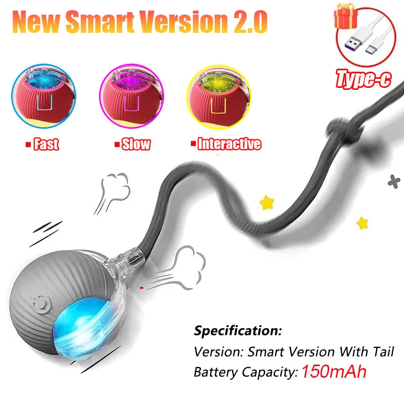 Pelota Interactiva Automática para Gatos - Juguete Eléctrico Recargable con Cola Imitación Ratón