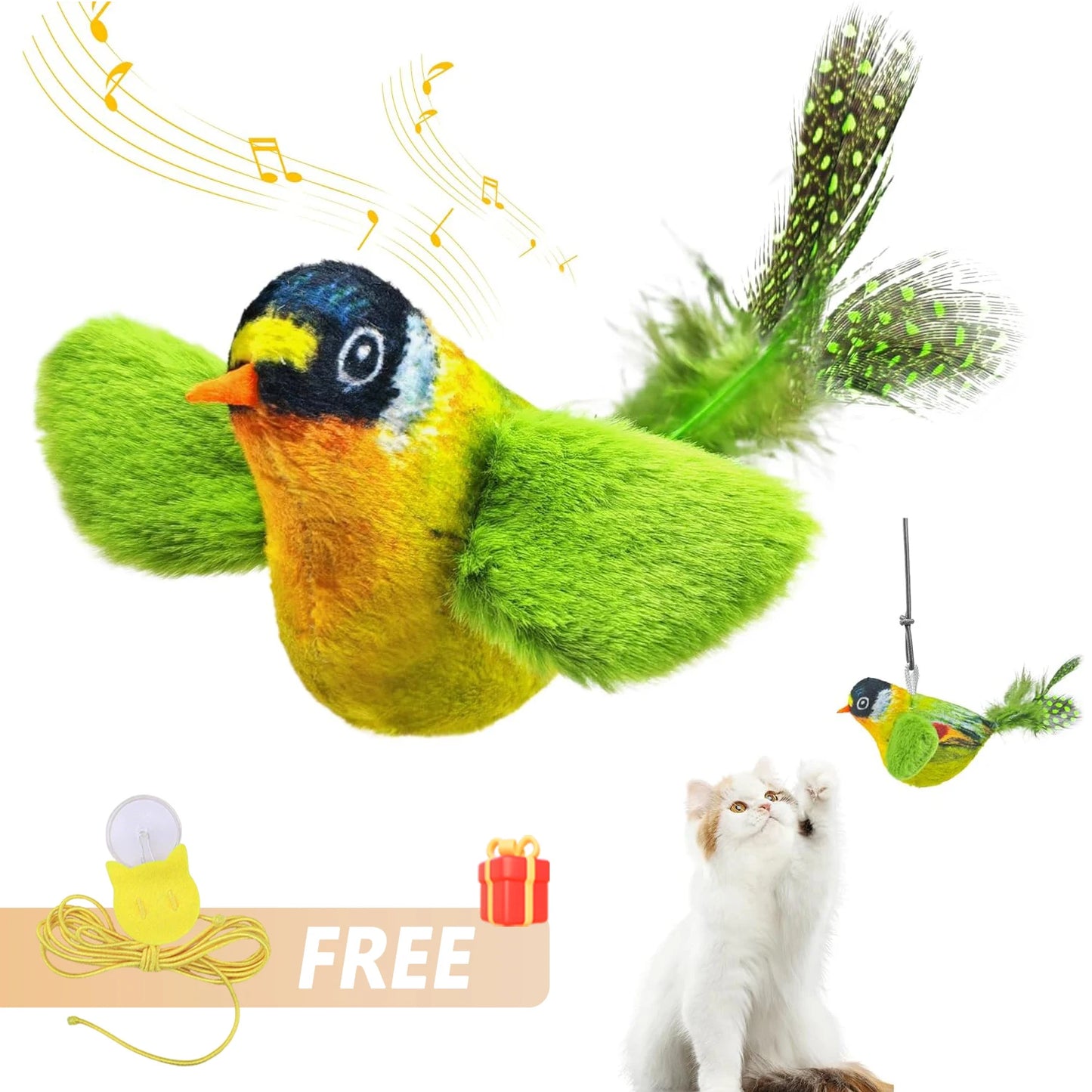 Juguete Interactivo de Pájaros para Gatos - Juguete Colgante con Sonido y Hierba Gatera