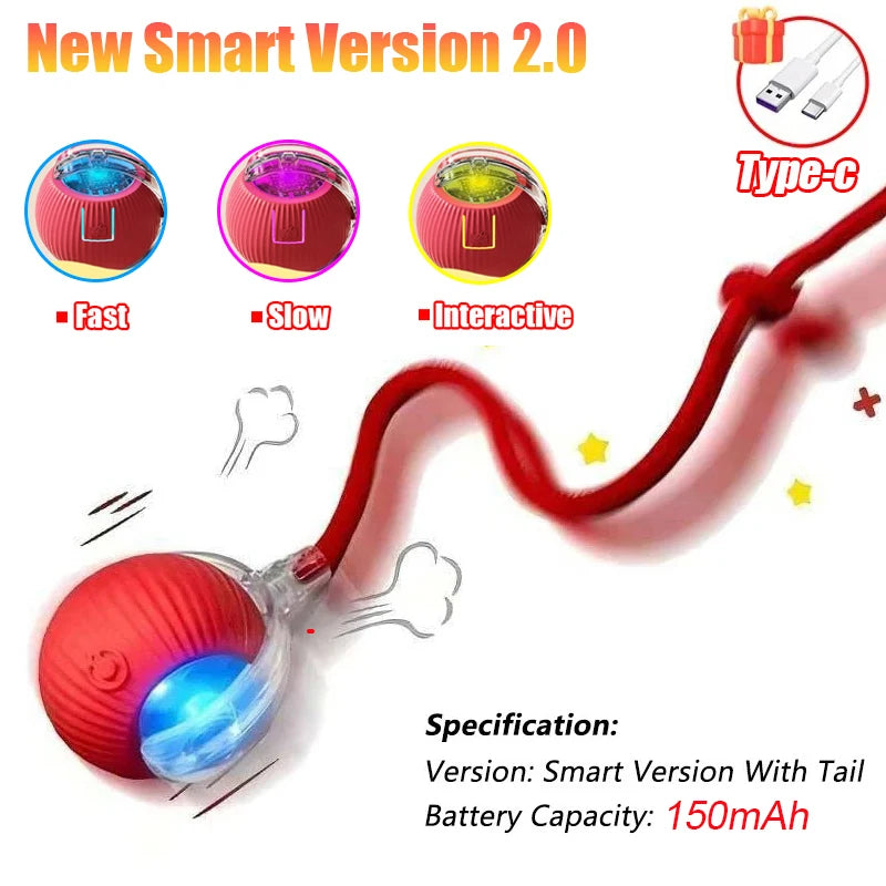 Pelota Interactiva Automática para Gatos - Juguete Eléctrico Recargable con Cola Imitación Ratón