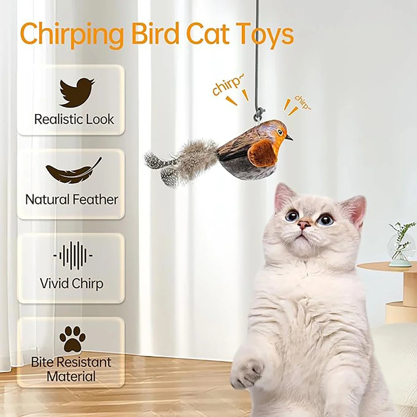 Juguete Interactivo de Pájaros para Gatos - Juguete Colgante con Sonido y Hierba Gatera