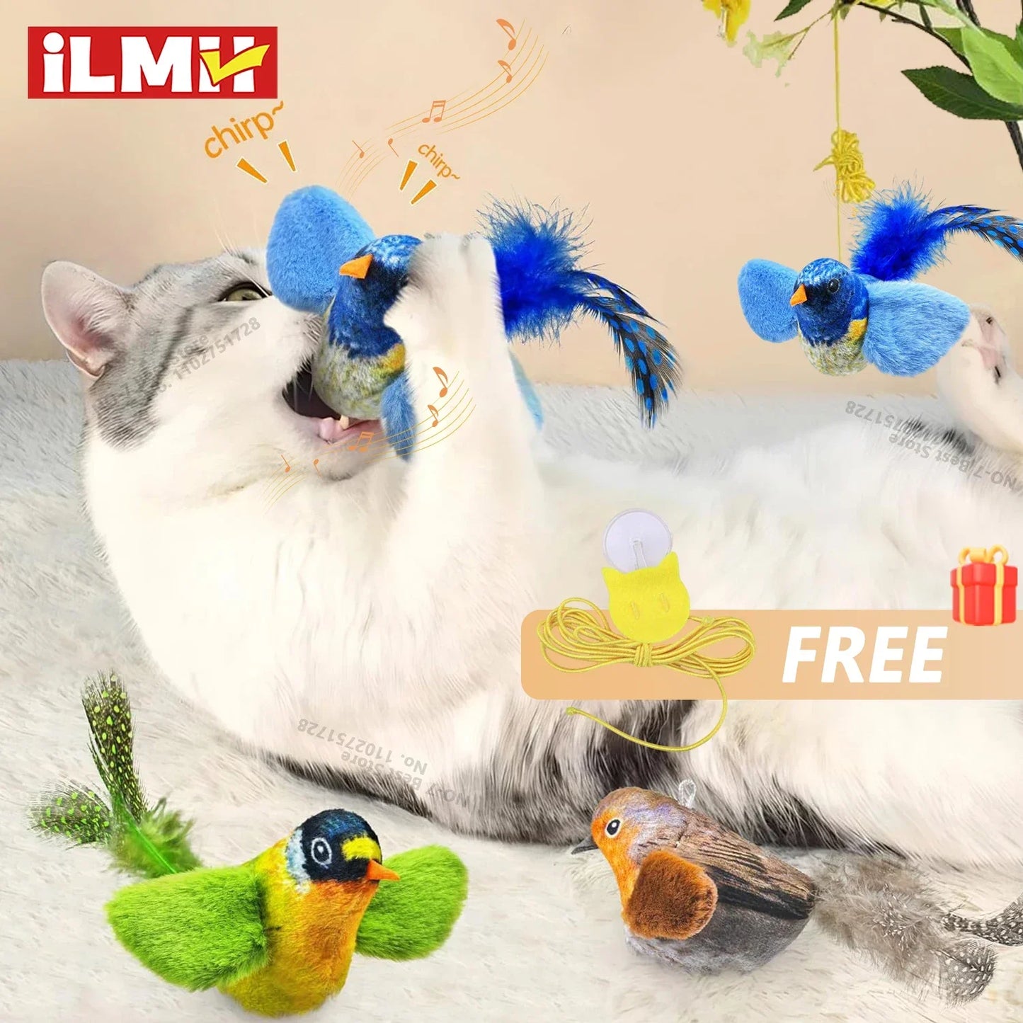 Juguete Interactivo de Pájaros para Gatos - Juguete Colgante con Sonido y Hierba Gatera